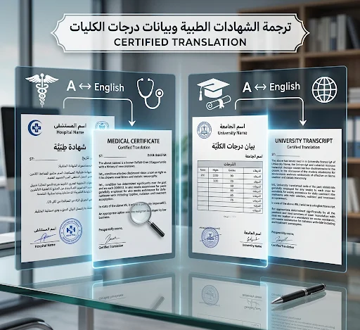 ترجمة الشهادات الطبية وبيانات درجات الكليات