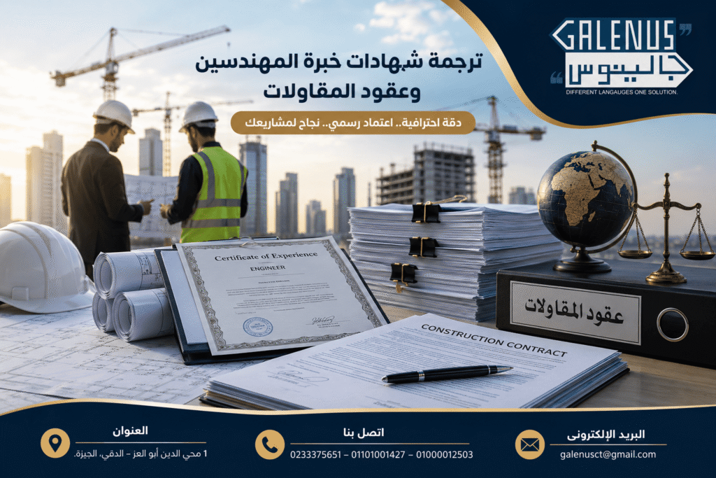 ترجمة شهادات خبرة المهندسين وعقود المقاولات